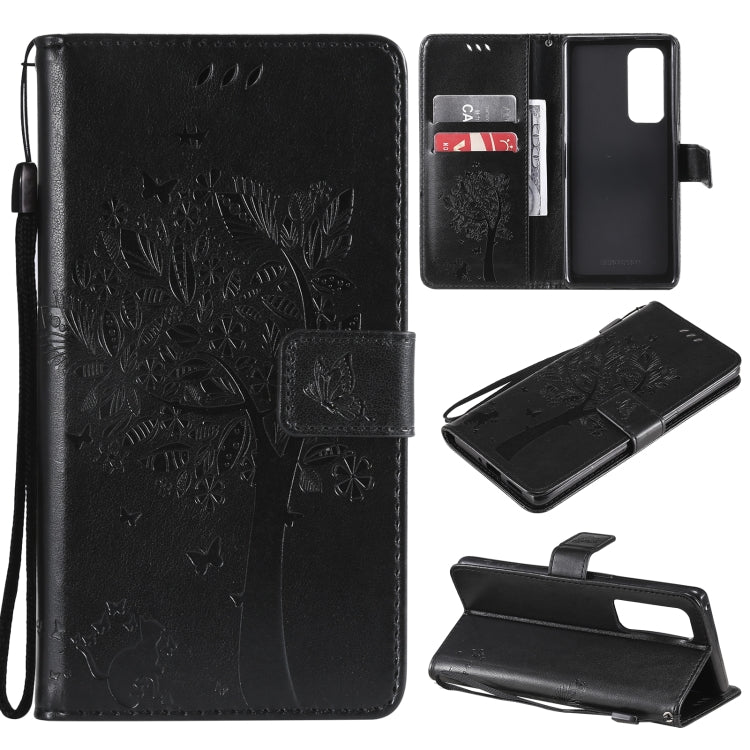 Tree & Cat Pattern Pressed Printing Horizontal Flip PU Leather Case with Holder & Card Slots & Wallet & Lanyard, For LG Stylo 7 5G / 4G, For OPPO F19 / A74 4G, For OPPO A93 5G / A74 5G, For OPPO A94 4G / F19 Pro / Reno 5F                               ...