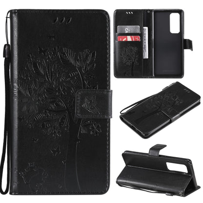 Tree & Cat Pattern Pressed Printing Horizontal Flip PU Leather Case with Holder & Card Slots & Wallet & Lanyard, For LG Stylo 7 5G / 4G, For OPPO F19 / A74 4G, For OPPO A93 5G / A74 5G, For OPPO A94 4G / F19 Pro / Reno 5F                               ...
