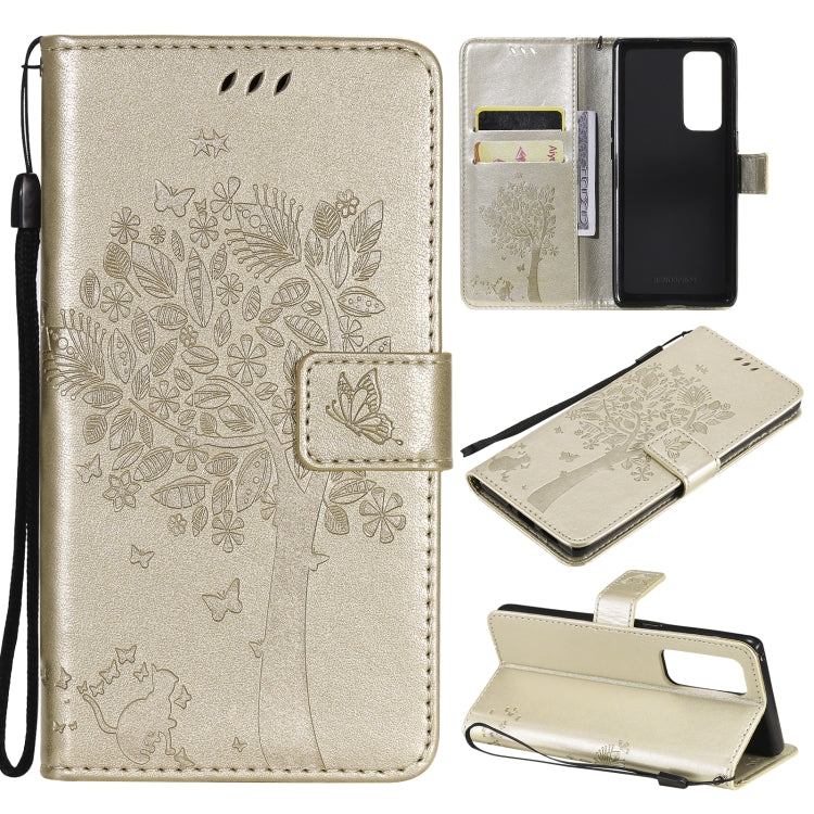 Tree & Cat Pattern Pressed Printing Horizontal Flip PU Leather Case with Holder & Card Slots & Wallet & Lanyard, For LG Stylo 7 5G / 4G, For OPPO F19 / A74 4G, For OPPO A93 5G / A74 5G, For OPPO A94 4G / F19 Pro / Reno 5F                               ...