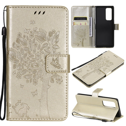 Tree & Cat Pattern Pressed Printing Horizontal Flip PU Leather Case with Holder & Card Slots & Wallet & Lanyard, For LG Stylo 7 5G / 4G, For OPPO F19 / A74 4G, For OPPO A93 5G / A74 5G, For OPPO A94 4G / F19 Pro / Reno 5F                               ...