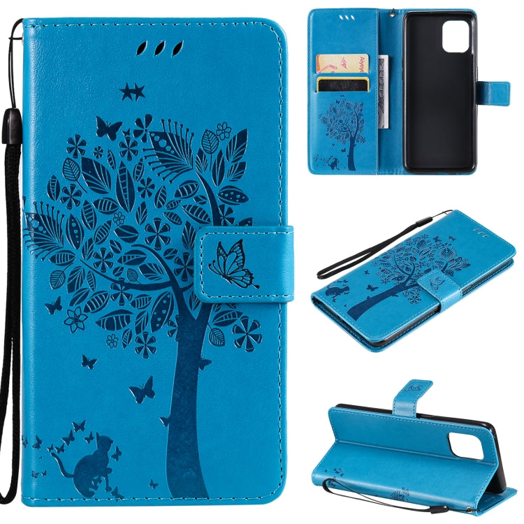 Tree & Cat Pattern Pressed Printing Horizontal Flip PU Leather Case with Holder & Card Slots & Wallet & Lanyard, For LG Stylo 7 5G / 4G, For OPPO F19 / A74 4G, For OPPO A93 5G / A74 5G, For OPPO A94 4G / F19 Pro / Reno 5F                               ...