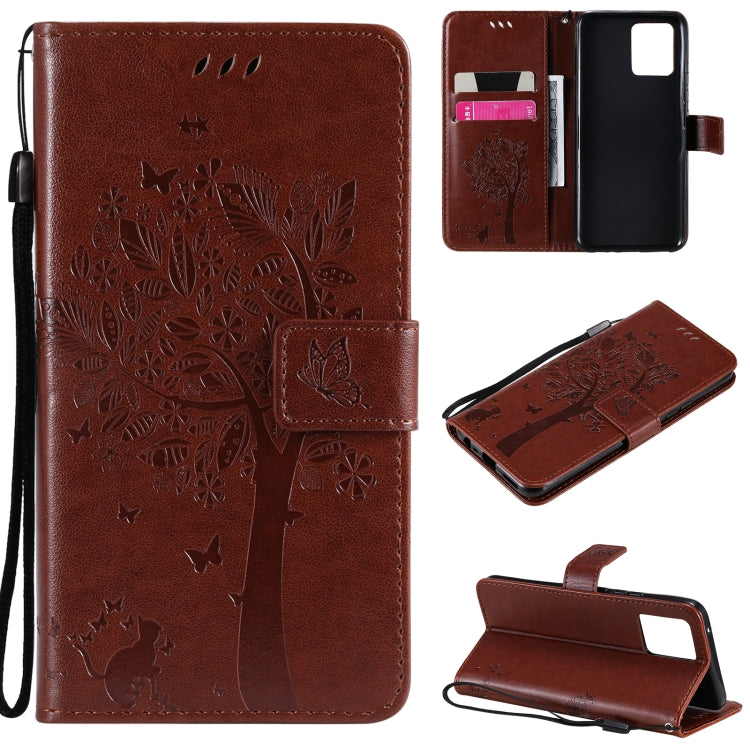 Tree & Cat Pattern Pressed Printing Horizontal Flip PU Leather Case with Holder & Card Slots & Wallet & Lanyard, For LG Stylo 7 5G / 4G, For OPPO F19 / A74 4G, For OPPO A93 5G / A74 5G, For OPPO A94 4G / F19 Pro / Reno 5F                               ...