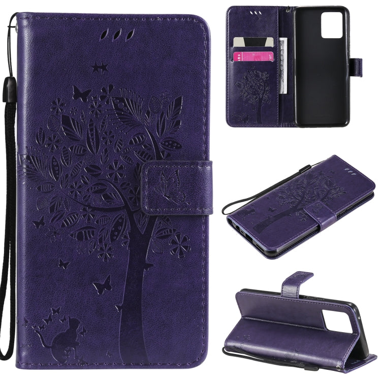 Tree & Cat Pattern Pressed Printing Horizontal Flip PU Leather Case with Holder & Card Slots & Wallet & Lanyard, For LG Stylo 7 5G / 4G, For OPPO F19 / A74 4G, For OPPO A93 5G / A74 5G, For OPPO A94 4G / F19 Pro / Reno 5F                               ...