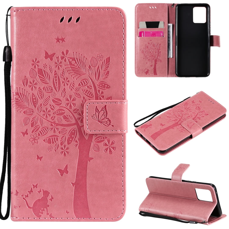 Tree & Cat Pattern Pressed Printing Horizontal Flip PU Leather Case with Holder & Card Slots & Wallet & Lanyard, For LG Stylo 7 5G / 4G, For OPPO F19 / A74 4G, For OPPO A93 5G / A74 5G, For OPPO A94 4G / F19 Pro / Reno 5F                               ...