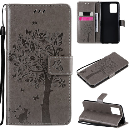 Tree & Cat Pattern Pressed Printing Horizontal Flip PU Leather Case with Holder & Card Slots & Wallet & Lanyard, For LG Stylo 7 5G / 4G, For OPPO F19 / A74 4G, For OPPO A93 5G / A74 5G, For OPPO A94 4G / F19 Pro / Reno 5F                               ...