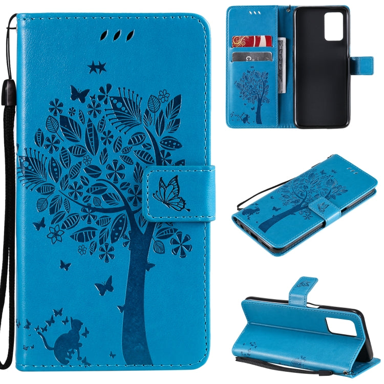 Tree & Cat Pattern Pressed Printing Horizontal Flip PU Leather Case with Holder & Card Slots & Wallet & Lanyard, For LG Stylo 7 5G / 4G, For OPPO F19 / A74 4G, For OPPO A93 5G / A74 5G, For OPPO A94 4G / F19 Pro / Reno 5F                               ...