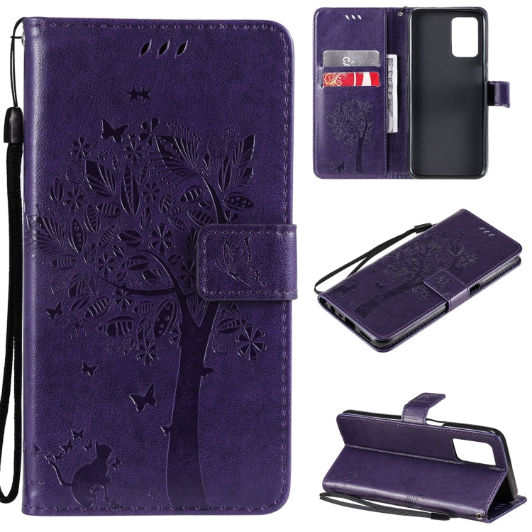 Tree & Cat Pattern Pressed Printing Horizontal Flip PU Leather Case with Holder & Card Slots & Wallet & Lanyard, For LG Stylo 7 5G / 4G, For OPPO F19 / A74 4G, For OPPO A93 5G / A74 5G, For OPPO A94 4G / F19 Pro / Reno 5F                               ...