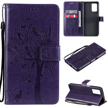 Tree & Cat Pattern Pressed Printing Horizontal Flip PU Leather Case with Holder & Card Slots & Wallet & Lanyard, For LG Stylo 7 5G / 4G, For OPPO F19 / A74 4G, For OPPO A93 5G / A74 5G, For OPPO A94 4G / F19 Pro / Reno 5F                               ...