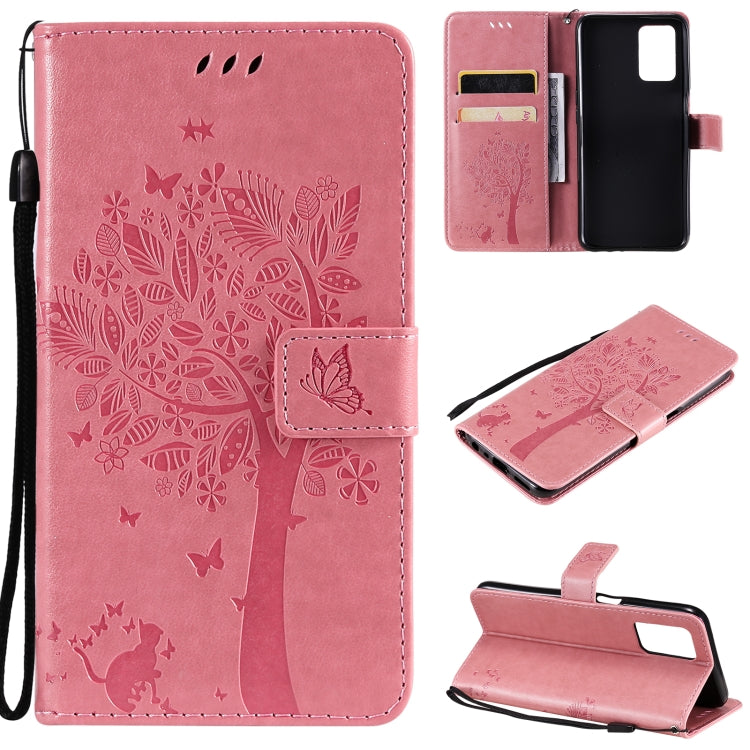 Tree & Cat Pattern Pressed Printing Horizontal Flip PU Leather Case with Holder & Card Slots & Wallet & Lanyard, For LG Stylo 7 5G / 4G, For OPPO F19 / A74 4G, For OPPO A93 5G / A74 5G, For OPPO A94 4G / F19 Pro / Reno 5F                               ...
