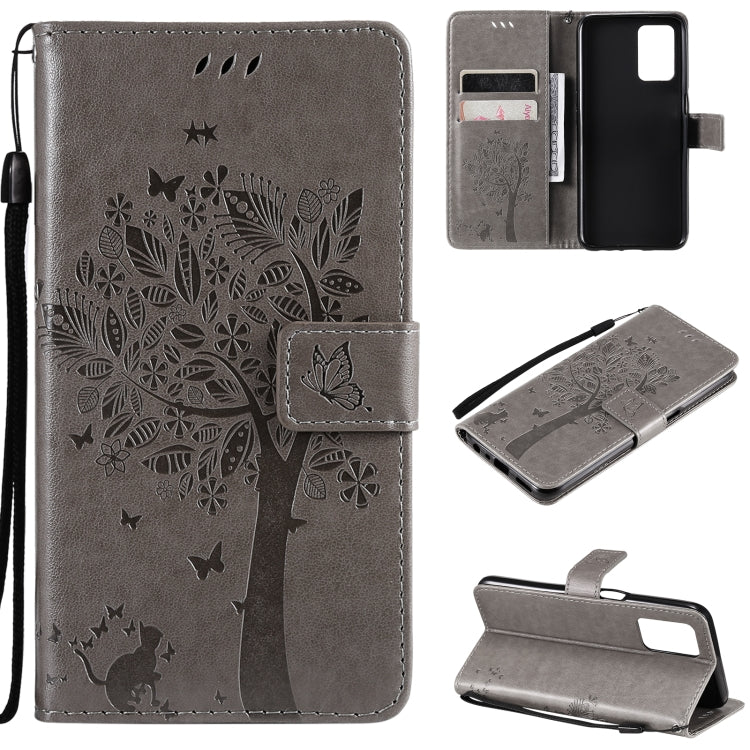 Tree & Cat Pattern Pressed Printing Horizontal Flip PU Leather Case with Holder & Card Slots & Wallet & Lanyard, For LG Stylo 7 5G / 4G, For OPPO F19 / A74 4G, For OPPO A93 5G / A74 5G, For OPPO A94 4G / F19 Pro / Reno 5F                               ...