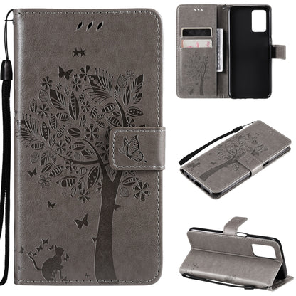 Tree & Cat Pattern Pressed Printing Horizontal Flip PU Leather Case with Holder & Card Slots & Wallet & Lanyard, For LG Stylo 7 5G / 4G, For OPPO F19 / A74 4G, For OPPO A93 5G / A74 5G, For OPPO A94 4G / F19 Pro / Reno 5F                               ...