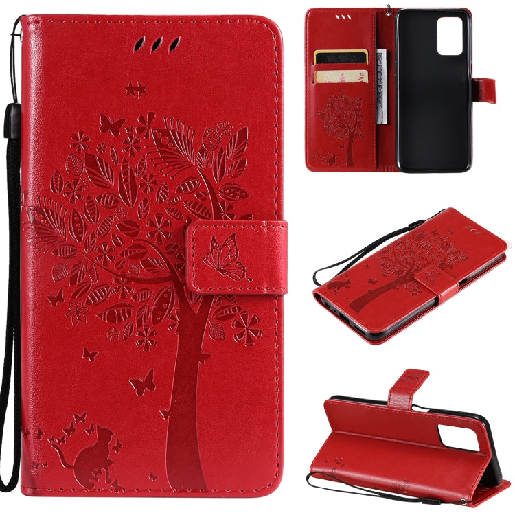 Tree & Cat Pattern Pressed Printing Horizontal Flip PU Leather Case with Holder & Card Slots & Wallet & Lanyard, For LG Stylo 7 5G / 4G, For OPPO F19 / A74 4G, For OPPO A93 5G / A74 5G, For OPPO A94 4G / F19 Pro / Reno 5F                               ...