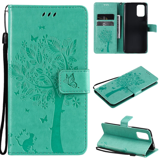 Tree & Cat Pattern Pressed Printing Horizontal Flip PU Leather Case with Holder & Card Slots & Wallet & Lanyard, For Xiaomi Redmi Note 10 4G, For Xiaomi Redmi Note 10 Pro, For Samsung Galaxy A32 4G, For Samsung Galaxy S21 FE, For Xiaomi Mi 11 Lite 5G