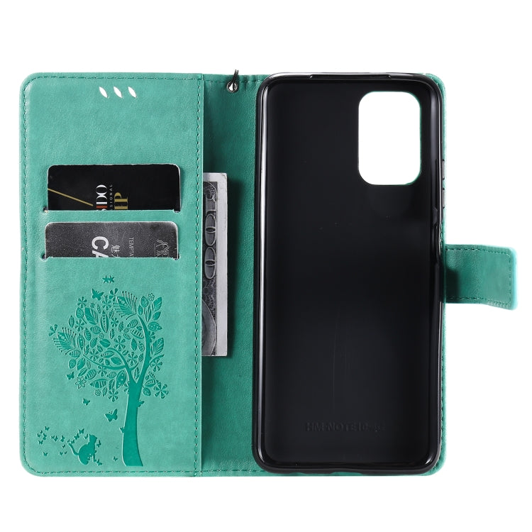 Tree & Cat Pattern Pressed Printing Horizontal Flip PU Leather Case with Holder & Card Slots & Wallet & Lanyard, For Xiaomi Redmi Note 10 4G, For Xiaomi Redmi Note 10 Pro, For Samsung Galaxy A32 4G, For Samsung Galaxy S21 FE, For Xiaomi Mi 11 Lite 5G  ...