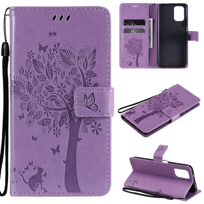 Tree & Cat Pattern Pressed Printing Horizontal Flip PU Leather Case with Holder & Card Slots & Wallet & Lanyard, For Xiaomi Redmi Note 10 4G, For Xiaomi Redmi Note 10 Pro, For Samsung Galaxy A32 4G, For Samsung Galaxy S21 FE, For Xiaomi Mi 11 Lite 5G  ...