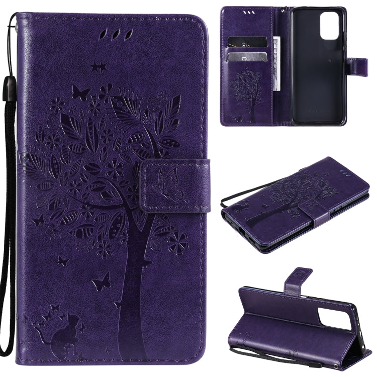 Tree & Cat Pattern Pressed Printing Horizontal Flip PU Leather Case with Holder & Card Slots & Wallet & Lanyard, For Xiaomi Redmi Note 10 4G, For Xiaomi Redmi Note 10 Pro, For Samsung Galaxy A32 4G, For Samsung Galaxy S21 FE, For Xiaomi Mi 11 Lite 5G  ...