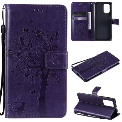 Tree & Cat Pattern Pressed Printing Horizontal Flip PU Leather Case with Holder & Card Slots & Wallet & Lanyard, For Xiaomi Redmi Note 10 4G, For Xiaomi Redmi Note 10 Pro, For Samsung Galaxy A32 4G, For Samsung Galaxy S21 FE, For Xiaomi Mi 11 Lite 5G  ...