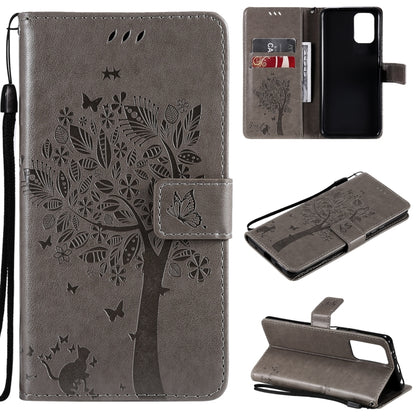 Tree & Cat Pattern Pressed Printing Horizontal Flip PU Leather Case with Holder & Card Slots & Wallet & Lanyard, For Xiaomi Redmi Note 10 4G, For Xiaomi Redmi Note 10 Pro, For Samsung Galaxy A32 4G, For Samsung Galaxy S21 FE, For Xiaomi Mi 11 Lite 5G  ...