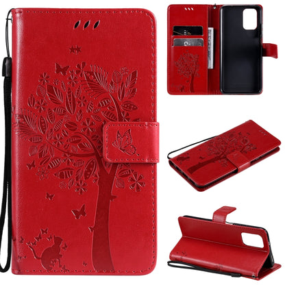 Tree & Cat Pattern Pressed Printing Horizontal Flip PU Leather Case with Holder & Card Slots & Wallet & Lanyard, For Xiaomi Redmi Note 10 4G, For Xiaomi Redmi Note 10 Pro, For Samsung Galaxy A32 4G, For Samsung Galaxy S21 FE, For Xiaomi Mi 11 Lite 5G  ...
