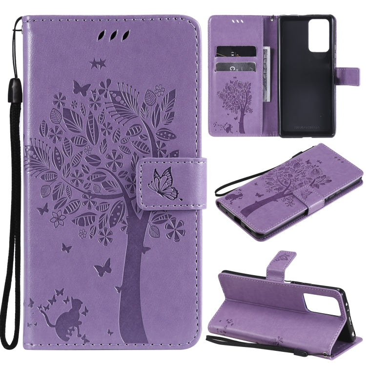 Tree & Cat Pattern Pressed Printing Horizontal Flip PU Leather Case with Holder & Card Slots & Wallet & Lanyard, For Xiaomi Redmi Note 10 4G, For Xiaomi Redmi Note 10 Pro, For Samsung Galaxy A32 4G, For Samsung Galaxy S21 FE, For Xiaomi Mi 11 Lite 5G  ...