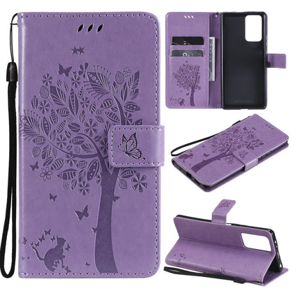 Tree & Cat Pattern Pressed Printing Horizontal Flip PU Leather Case with Holder & Card Slots & Wallet & Lanyard, For Xiaomi Redmi Note 10 4G, For Xiaomi Redmi Note 10 Pro, For Samsung Galaxy A32 4G, For Samsung Galaxy S21 FE, For Xiaomi Mi 11 Lite 5G  ...