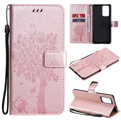 Tree & Cat Pattern Pressed Printing Horizontal Flip PU Leather Case with Holder & Card Slots & Wallet & Lanyard, For Xiaomi Redmi Note 10 4G, For Xiaomi Redmi Note 10 Pro, For Samsung Galaxy A32 4G, For Samsung Galaxy S21 FE, For Xiaomi Mi 11 Lite 5G  ...