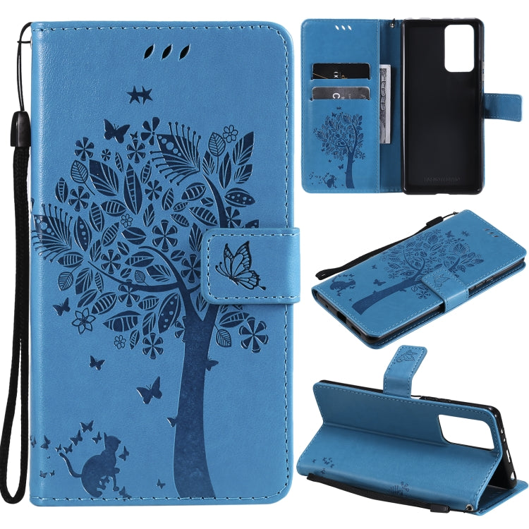 Tree & Cat Pattern Pressed Printing Horizontal Flip PU Leather Case with Holder & Card Slots & Wallet & Lanyard, For Xiaomi Redmi Note 10 4G, For Xiaomi Redmi Note 10 Pro, For Samsung Galaxy A32 4G, For Samsung Galaxy S21 FE, For Xiaomi Mi 11 Lite 5G  ...