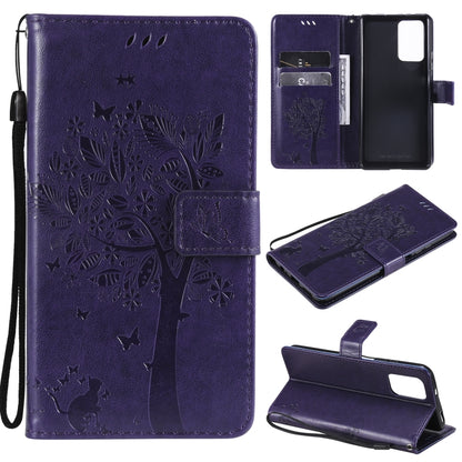 Tree & Cat Pattern Pressed Printing Horizontal Flip PU Leather Case with Holder & Card Slots & Wallet & Lanyard, For Xiaomi Redmi Note 10 4G, For Xiaomi Redmi Note 10 Pro, For Samsung Galaxy A32 4G, For Samsung Galaxy S21 FE, For Xiaomi Mi 11 Lite 5G  ...