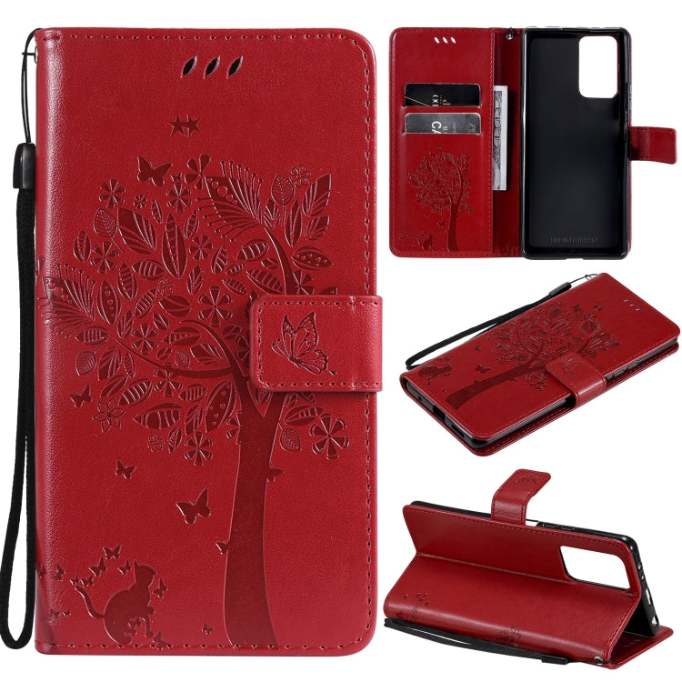 Tree & Cat Pattern Pressed Printing Horizontal Flip PU Leather Case with Holder & Card Slots & Wallet & Lanyard, For Xiaomi Redmi Note 10 4G, For Xiaomi Redmi Note 10 Pro, For Samsung Galaxy A32 4G, For Samsung Galaxy S21 FE, For Xiaomi Mi 11 Lite 5G  ...