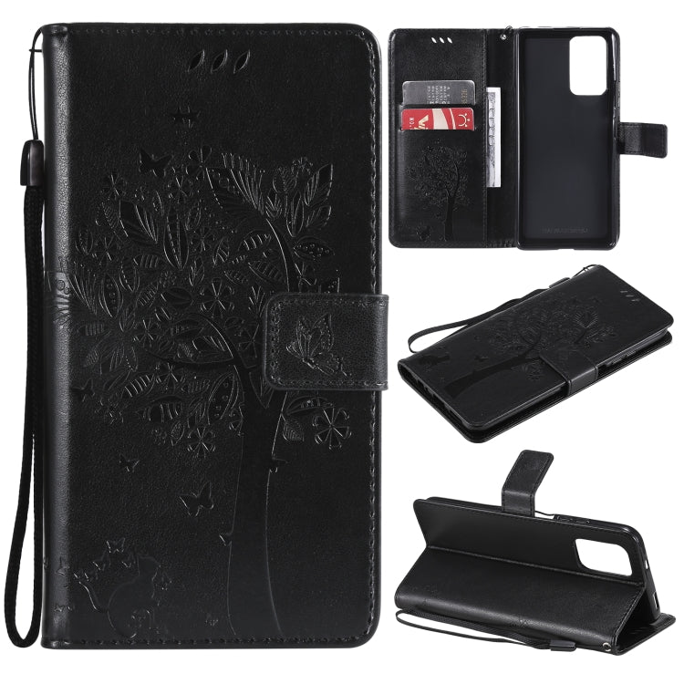 Tree & Cat Pattern Pressed Printing Horizontal Flip PU Leather Case with Holder & Card Slots & Wallet & Lanyard, For Xiaomi Redmi Note 10 4G, For Xiaomi Redmi Note 10 Pro, For Samsung Galaxy A32 4G, For Samsung Galaxy S21 FE, For Xiaomi Mi 11 Lite 5G  ...