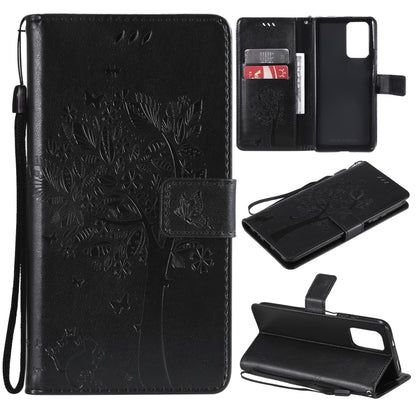 Tree & Cat Pattern Pressed Printing Horizontal Flip PU Leather Case with Holder & Card Slots & Wallet & Lanyard, For Xiaomi Redmi Note 10 4G, For Xiaomi Redmi Note 10 Pro, For Samsung Galaxy A32 4G, For Samsung Galaxy S21 FE, For Xiaomi Mi 11 Lite 5G  ...