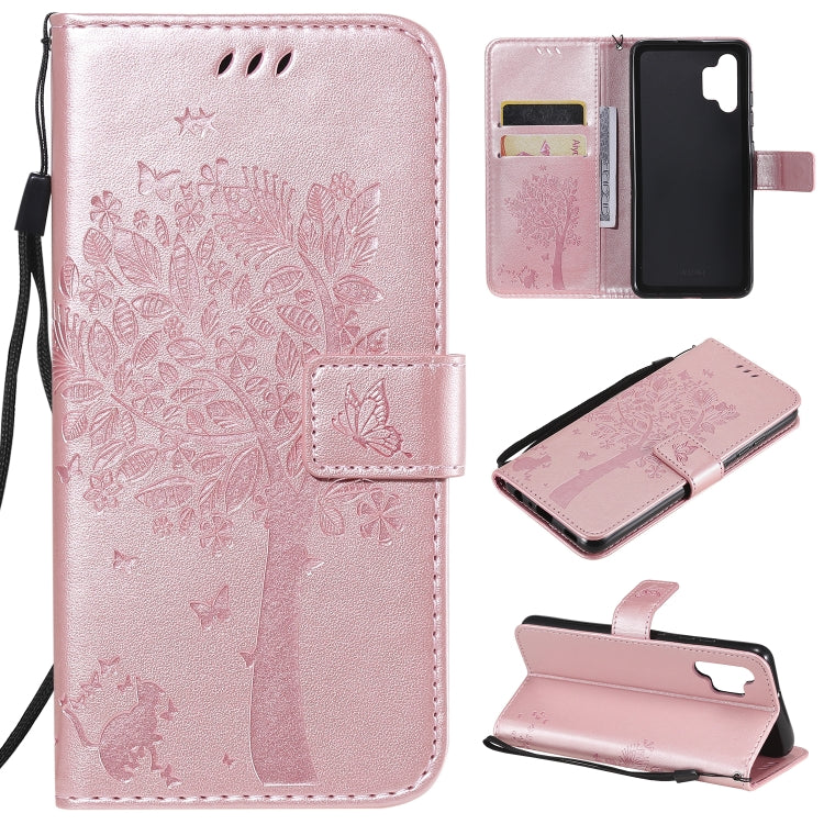 Tree & Cat Pattern Pressed Printing Horizontal Flip PU Leather Case with Holder & Card Slots & Wallet & Lanyard, For Xiaomi Redmi Note 10 4G, For Xiaomi Redmi Note 10 Pro, For Samsung Galaxy A32 4G, For Samsung Galaxy S21 FE, For Xiaomi Mi 11 Lite 5G  ...