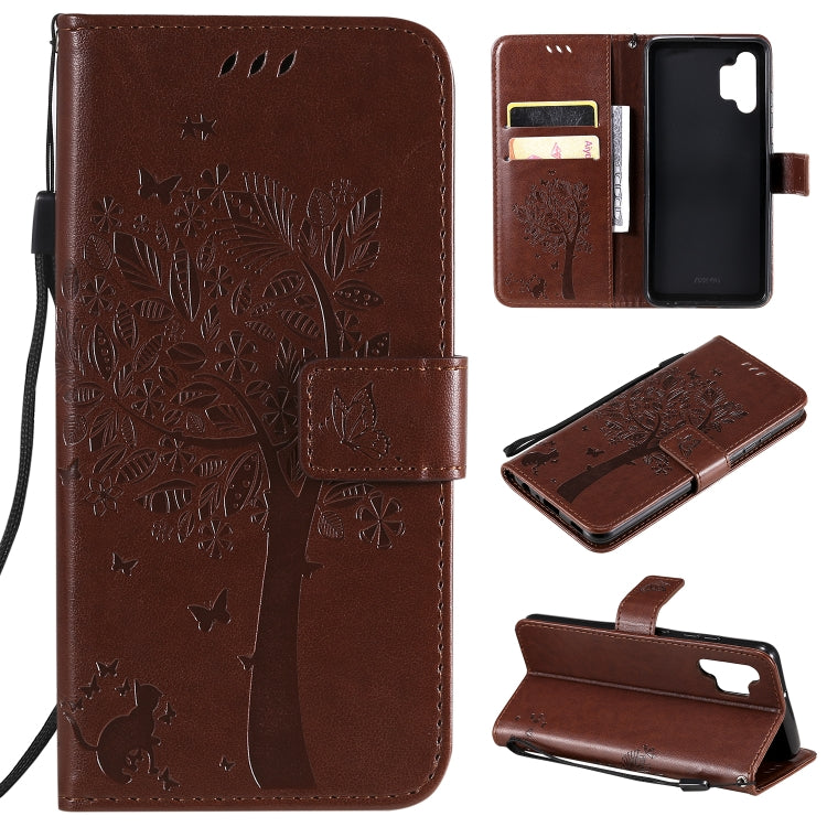 Tree & Cat Pattern Pressed Printing Horizontal Flip PU Leather Case with Holder & Card Slots & Wallet & Lanyard, For Xiaomi Redmi Note 10 4G, For Xiaomi Redmi Note 10 Pro, For Samsung Galaxy A32 4G, For Samsung Galaxy S21 FE, For Xiaomi Mi 11 Lite 5G  ...