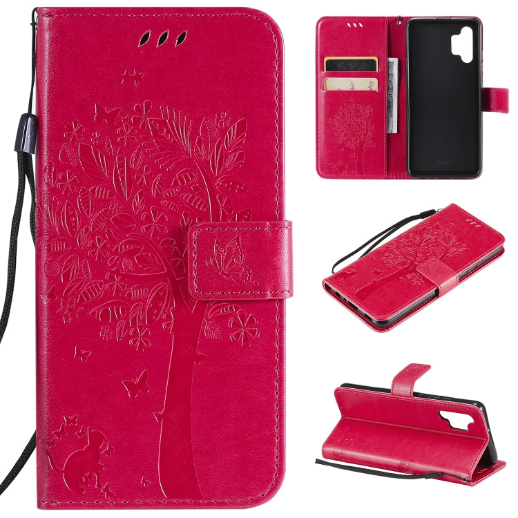 Tree & Cat Pattern Pressed Printing Horizontal Flip PU Leather Case with Holder & Card Slots & Wallet & Lanyard, For Xiaomi Redmi Note 10 4G, For Xiaomi Redmi Note 10 Pro, For Samsung Galaxy A32 4G, For Samsung Galaxy S21 FE, For Xiaomi Mi 11 Lite 5G  ...