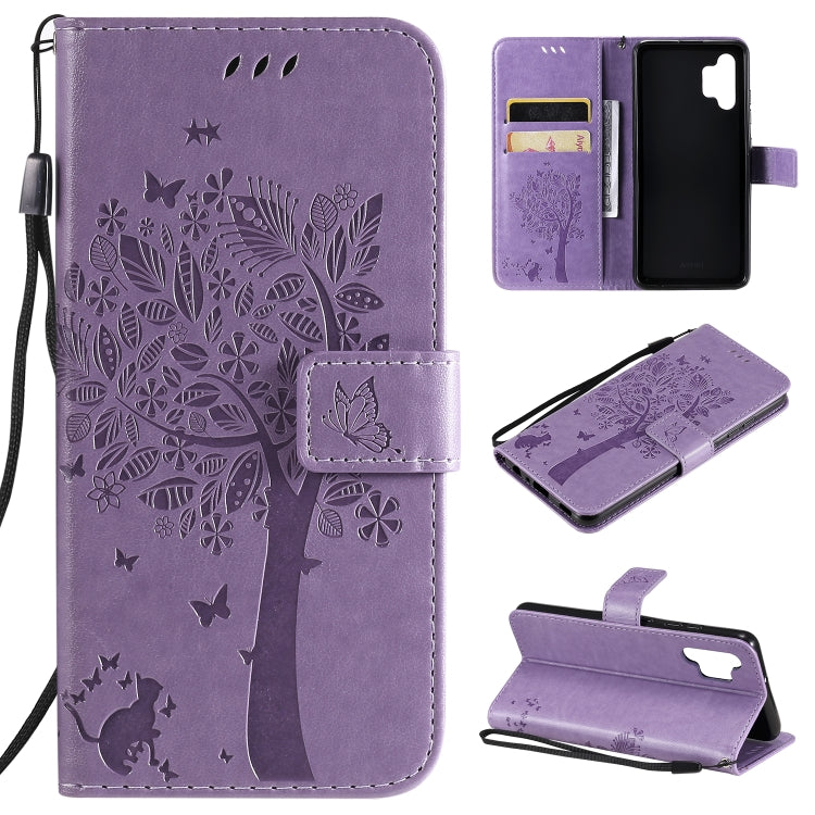 Tree & Cat Pattern Pressed Printing Horizontal Flip PU Leather Case with Holder & Card Slots & Wallet & Lanyard, For Xiaomi Redmi Note 10 4G, For Xiaomi Redmi Note 10 Pro, For Samsung Galaxy A32 4G, For Samsung Galaxy S21 FE, For Xiaomi Mi 11 Lite 5G  ...