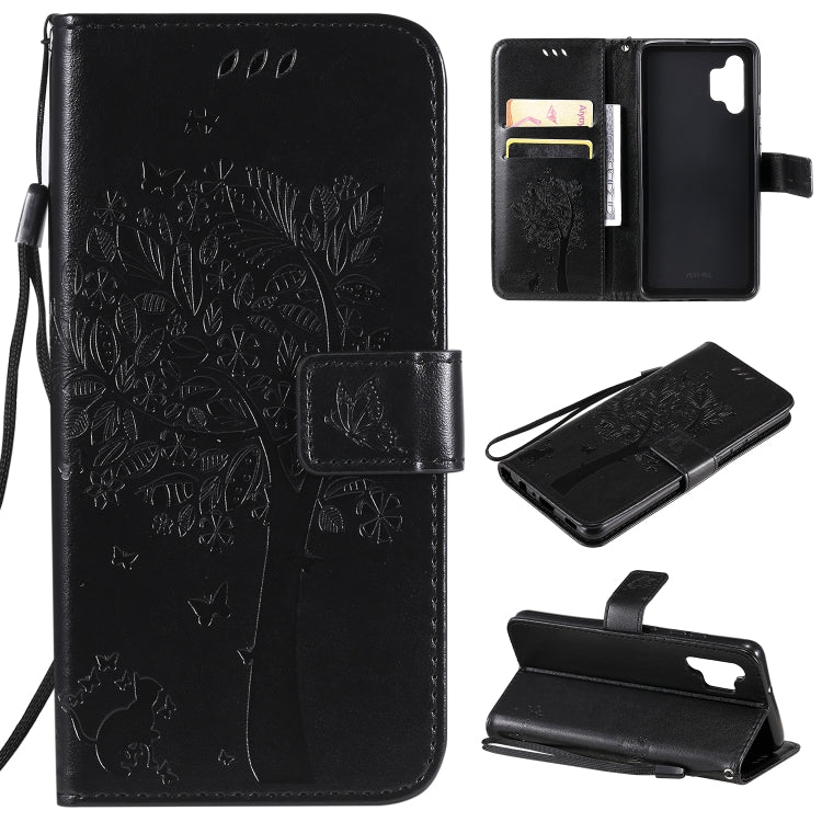 Tree & Cat Pattern Pressed Printing Horizontal Flip PU Leather Case with Holder & Card Slots & Wallet & Lanyard, For Xiaomi Redmi Note 10 4G, For Xiaomi Redmi Note 10 Pro, For Samsung Galaxy A32 4G, For Samsung Galaxy S21 FE, For Xiaomi Mi 11 Lite 5G  ...