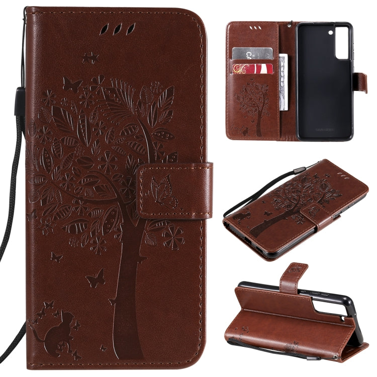 Tree & Cat Pattern Pressed Printing Horizontal Flip PU Leather Case with Holder & Card Slots & Wallet & Lanyard, For Xiaomi Redmi Note 10 4G, For Xiaomi Redmi Note 10 Pro, For Samsung Galaxy A32 4G, For Samsung Galaxy S21 FE, For Xiaomi Mi 11 Lite 5G  ...
