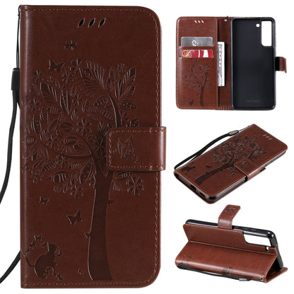 Tree & Cat Pattern Pressed Printing Horizontal Flip PU Leather Case with Holder & Card Slots & Wallet & Lanyard, For Xiaomi Redmi Note 10 4G, For Xiaomi Redmi Note 10 Pro, For Samsung Galaxy A32 4G, For Samsung Galaxy S21 FE, For Xiaomi Mi 11 Lite 5G  ...