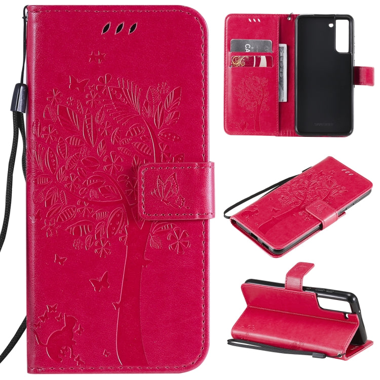 Tree & Cat Pattern Pressed Printing Horizontal Flip PU Leather Case with Holder & Card Slots & Wallet & Lanyard, For Xiaomi Redmi Note 10 4G, For Xiaomi Redmi Note 10 Pro, For Samsung Galaxy A32 4G, For Samsung Galaxy S21 FE, For Xiaomi Mi 11 Lite 5G  ...