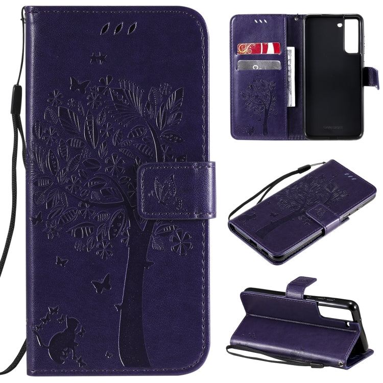 Tree & Cat Pattern Pressed Printing Horizontal Flip PU Leather Case with Holder & Card Slots & Wallet & Lanyard, For Xiaomi Redmi Note 10 4G, For Xiaomi Redmi Note 10 Pro, For Samsung Galaxy A32 4G, For Samsung Galaxy S21 FE, For Xiaomi Mi 11 Lite 5G  ...