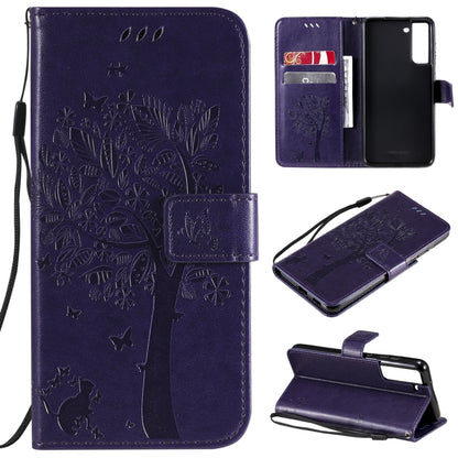 Tree & Cat Pattern Pressed Printing Horizontal Flip PU Leather Case with Holder & Card Slots & Wallet & Lanyard, For Xiaomi Redmi Note 10 4G, For Xiaomi Redmi Note 10 Pro, For Samsung Galaxy A32 4G, For Samsung Galaxy S21 FE, For Xiaomi Mi 11 Lite 5G  ...