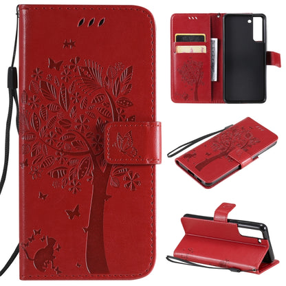 Tree & Cat Pattern Pressed Printing Horizontal Flip PU Leather Case with Holder & Card Slots & Wallet & Lanyard, For Xiaomi Redmi Note 10 4G, For Xiaomi Redmi Note 10 Pro, For Samsung Galaxy A32 4G, For Samsung Galaxy S21 FE, For Xiaomi Mi 11 Lite 5G  ...