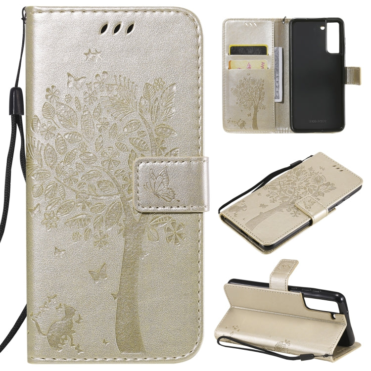 Tree & Cat Pattern Pressed Printing Horizontal Flip PU Leather Case with Holder & Card Slots & Wallet & Lanyard, For Xiaomi Redmi Note 10 4G, For Xiaomi Redmi Note 10 Pro, For Samsung Galaxy A32 4G, For Samsung Galaxy S21 FE, For Xiaomi Mi 11 Lite 5G  ...