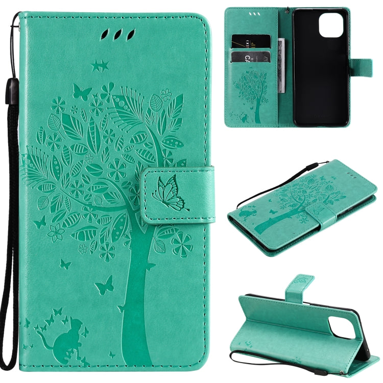 Tree & Cat Pattern Pressed Printing Horizontal Flip PU Leather Case with Holder & Card Slots & Wallet & Lanyard, For Xiaomi Redmi Note 10 4G, For Xiaomi Redmi Note 10 Pro, For Samsung Galaxy A32 4G, For Samsung Galaxy S21 FE, For Xiaomi Mi 11 Lite 5G  ...