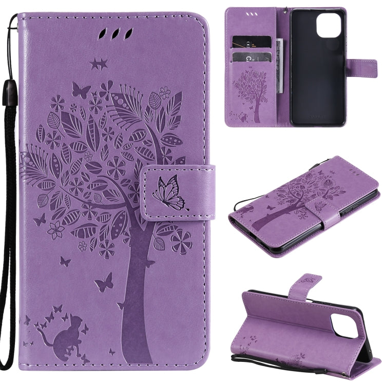 Tree & Cat Pattern Pressed Printing Horizontal Flip PU Leather Case with Holder & Card Slots & Wallet & Lanyard, For Xiaomi Redmi Note 10 4G, For Xiaomi Redmi Note 10 Pro, For Samsung Galaxy A32 4G, For Samsung Galaxy S21 FE, For Xiaomi Mi 11 Lite 5G  ...