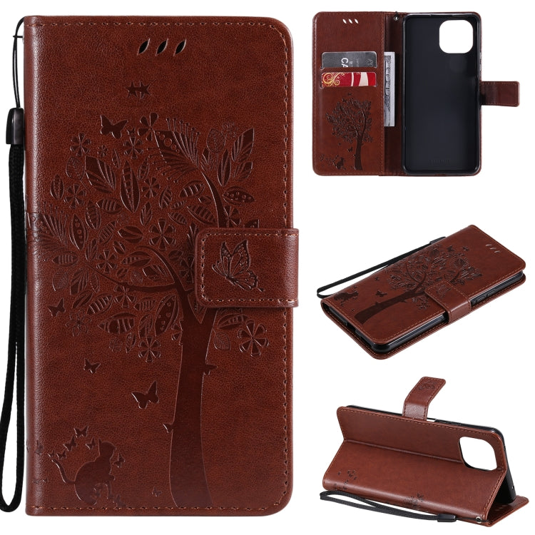 Tree & Cat Pattern Pressed Printing Horizontal Flip PU Leather Case with Holder & Card Slots & Wallet & Lanyard, For Xiaomi Redmi Note 10 4G, For Xiaomi Redmi Note 10 Pro, For Samsung Galaxy A32 4G, For Samsung Galaxy S21 FE, For Xiaomi Mi 11 Lite 5G  ...