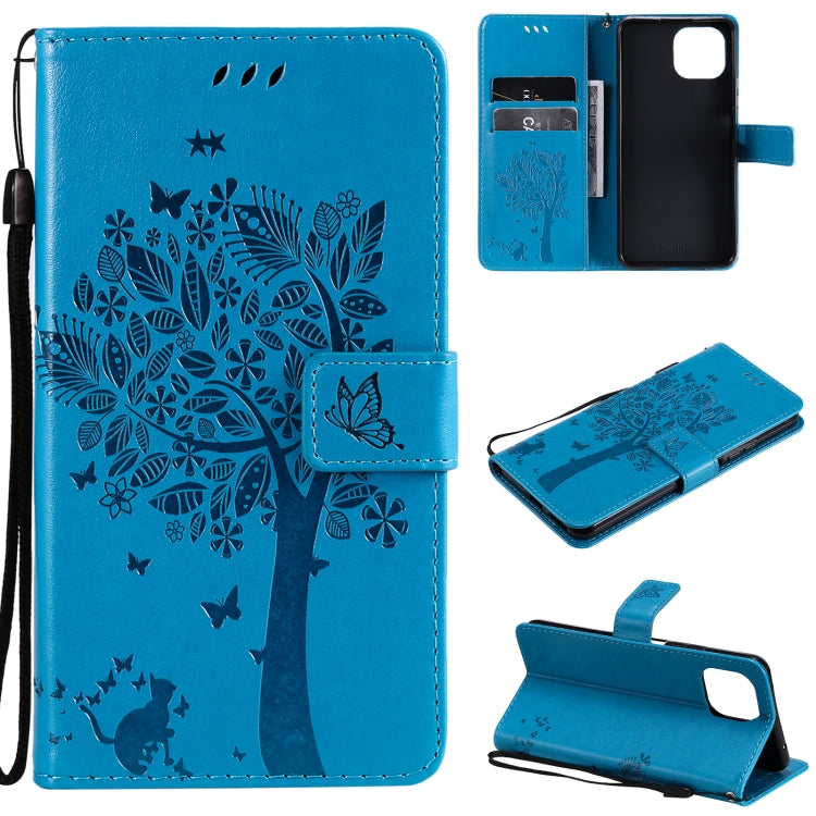 Tree & Cat Pattern Pressed Printing Horizontal Flip PU Leather Case with Holder & Card Slots & Wallet & Lanyard, For Xiaomi Redmi Note 10 4G, For Xiaomi Redmi Note 10 Pro, For Samsung Galaxy A32 4G, For Samsung Galaxy S21 FE, For Xiaomi Mi 11 Lite 5G  ...