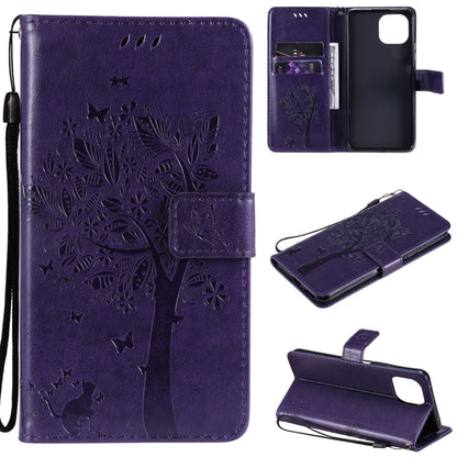 Tree & Cat Pattern Pressed Printing Horizontal Flip PU Leather Case with Holder & Card Slots & Wallet & Lanyard, For Xiaomi Redmi Note 10 4G, For Xiaomi Redmi Note 10 Pro, For Samsung Galaxy A32 4G, For Samsung Galaxy S21 FE, For Xiaomi Mi 11 Lite 5G  ...