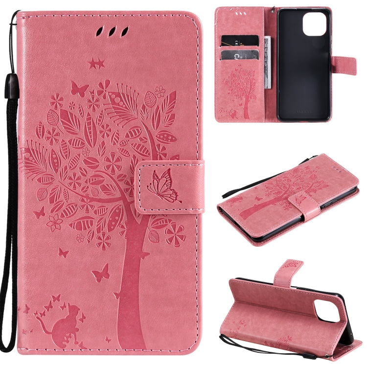 Tree & Cat Pattern Pressed Printing Horizontal Flip PU Leather Case with Holder & Card Slots & Wallet & Lanyard, For Xiaomi Redmi Note 10 4G, For Xiaomi Redmi Note 10 Pro, For Samsung Galaxy A32 4G, For Samsung Galaxy S21 FE, For Xiaomi Mi 11 Lite 5G  ...