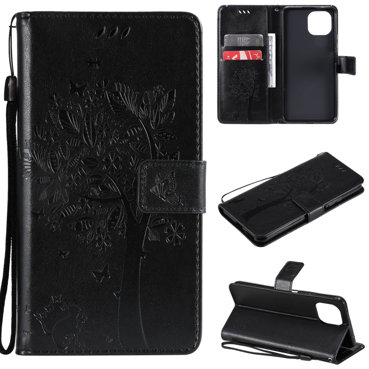 Tree & Cat Pattern Pressed Printing Horizontal Flip PU Leather Case with Holder & Card Slots & Wallet & Lanyard, For Xiaomi Redmi Note 10 4G, For Xiaomi Redmi Note 10 Pro, For Samsung Galaxy A32 4G, For Samsung Galaxy S21 FE, For Xiaomi Mi 11 Lite 5G  ...